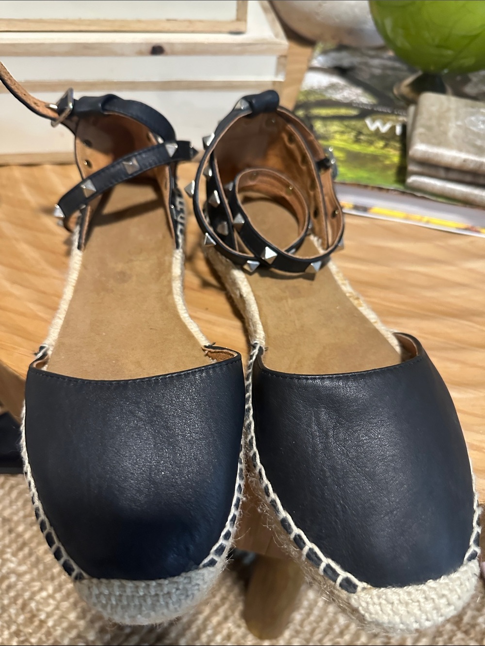 Black Espadrille Ankle-Strap Flats with Stud Detail - Women
